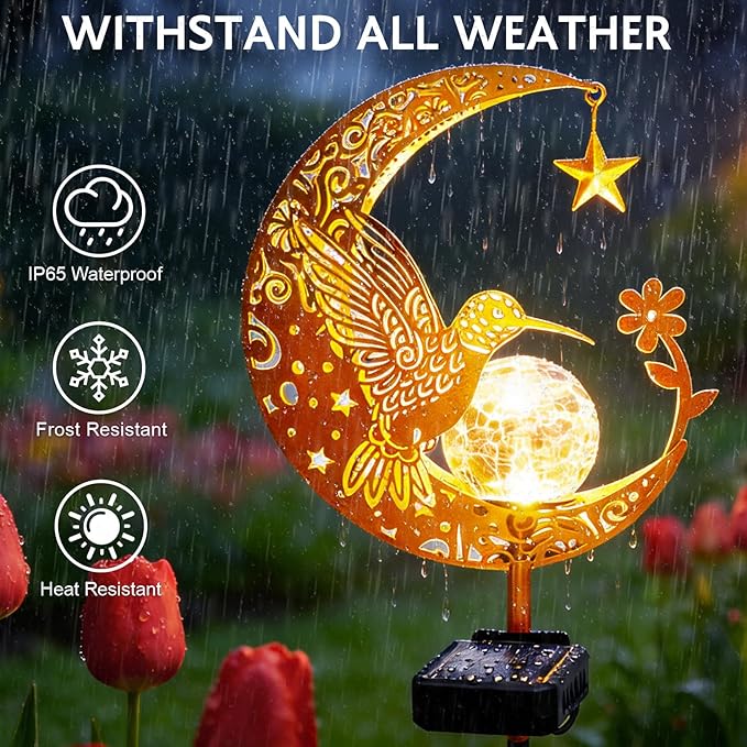 ZNYCYE Solar Lights Outdoor Decorative Moon Hummingbird Solar Stake Lights - Image 6