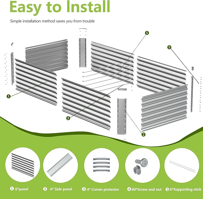 8x2x2FT Galvanized Raised Garden Bed, Galvanized Planter Boxes Outdoor - Image 3