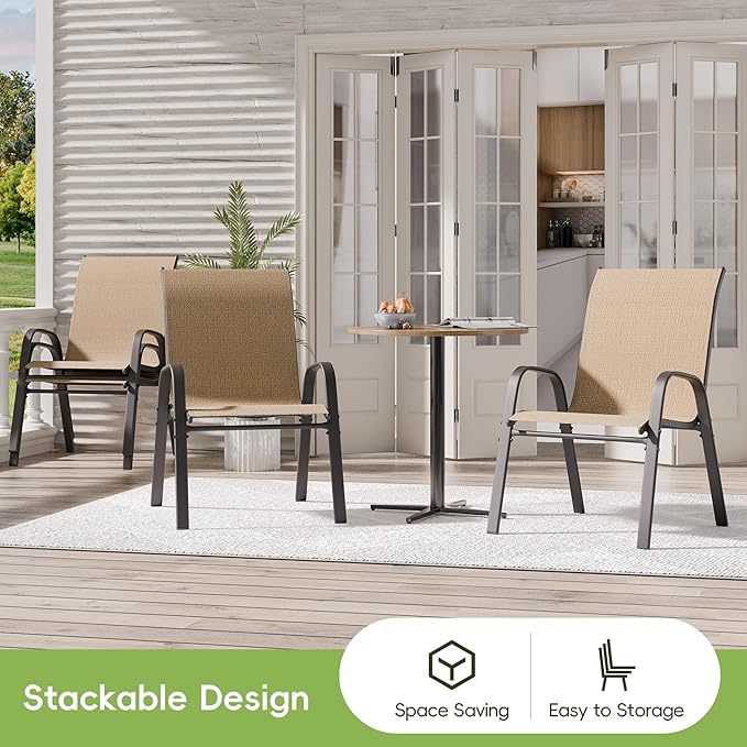 Patio Chairs Set of 4, Outdoor Dining Chairs Stackable - Image 5