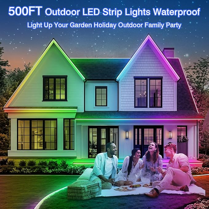 zoegi 500ft Outdoor LED Strip Lights Waterproof, Music Sync RGB IP68 Outside - Image 2