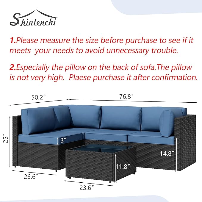 Shintenchi 5 Pieces Outdoor Patio Sectional Sofa Couch, PE Wicker Furniture Sets - Image 6