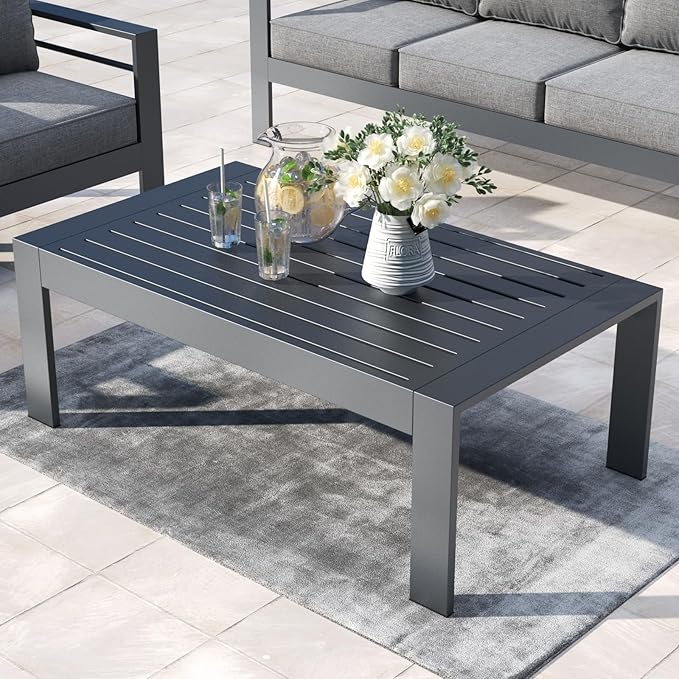 Outdoor Rectangle Patio Aluminum Coffee Tables - Image 2