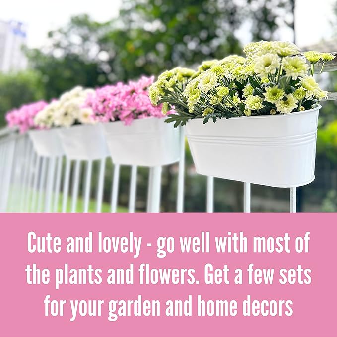 LaLaGreen Rail Planter Outdoor White Metal Iron Hanging Flower Pots Deck - Image 7