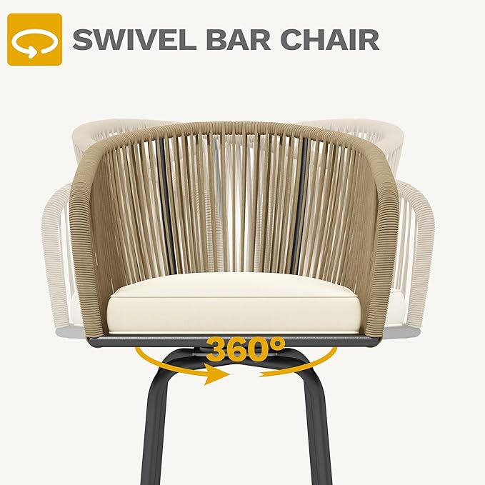 DWVO Outdoor Counter Height Bar Stools Set of 4, Patio Swivel Bar Chairs - Image 6