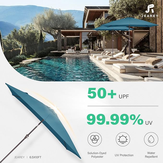 JEAREY 6.5x10 ft Rectangular Patio Umbrellas Rectangle Outdoor Umbrella - Image 5