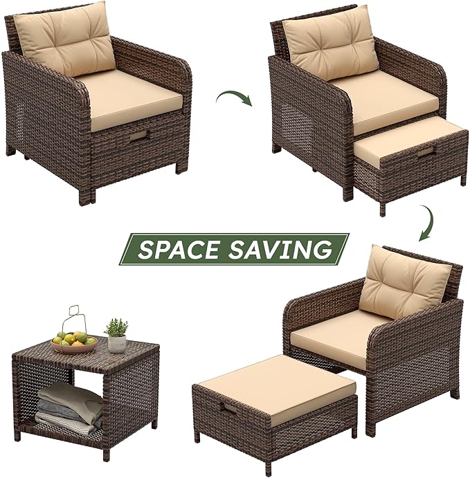 LHBcraft Outdoor Furniture 5 Piece Patio Conversation Set, PE Rattan Patio Set - Image 5