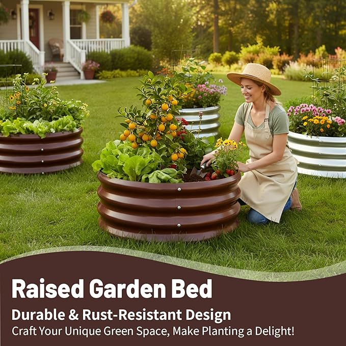 GOOZOO 2PC Galvanized Planter Raised Garden Beds, Round Metal Land Planter Box - Image 2