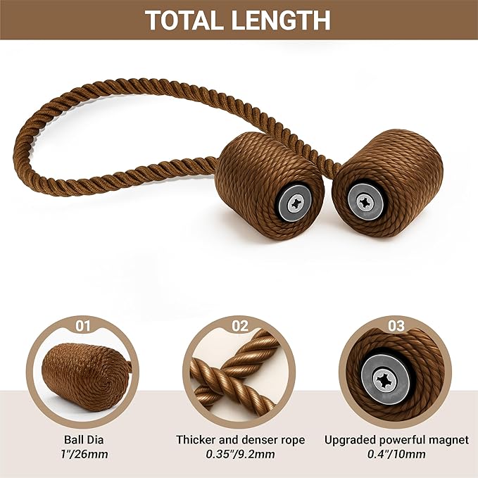 Hion Magnetic Curtain Tiebacks Dark Brown 6 Pack, Curtain Tiebacks Buckles - Image 2