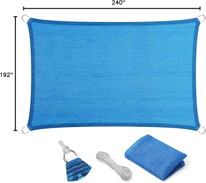Eden's Decor Straight Flat-Edged Sun Shade Sail Rectangular 16' x 20' Blue - Image 9