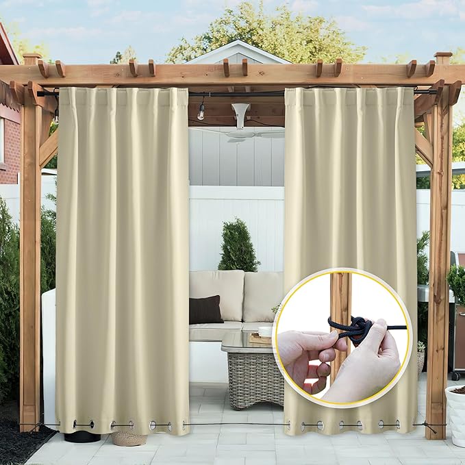 NICETOWN 2 Panels Waterproof Outdoor Curtains Fixed Grommet & Back Tab on Top & - Image 3