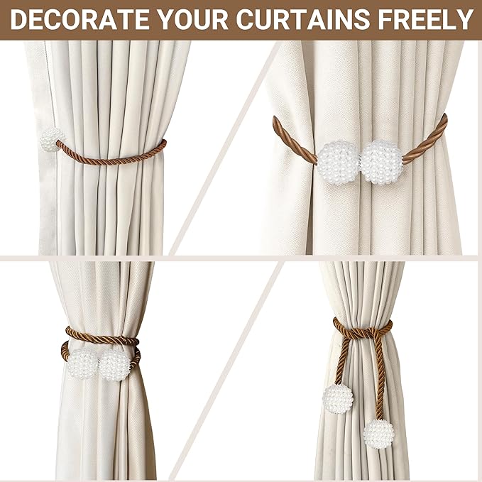 Hion Magnetic Curtain Tiebacks Dark Brown 2pcs, Curtain Tiebacks Buckles - Image 5