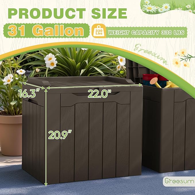 Greesum 31 Gallon Deck Box for Outside, All Weather Outdoor Storage Boxes for - Image 7