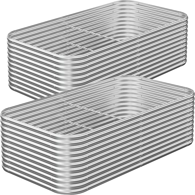 2 Pack Tall 8x4FT Raised Beds for Gardening, Corrugated Galvanized Steel Raised by OZMSHF