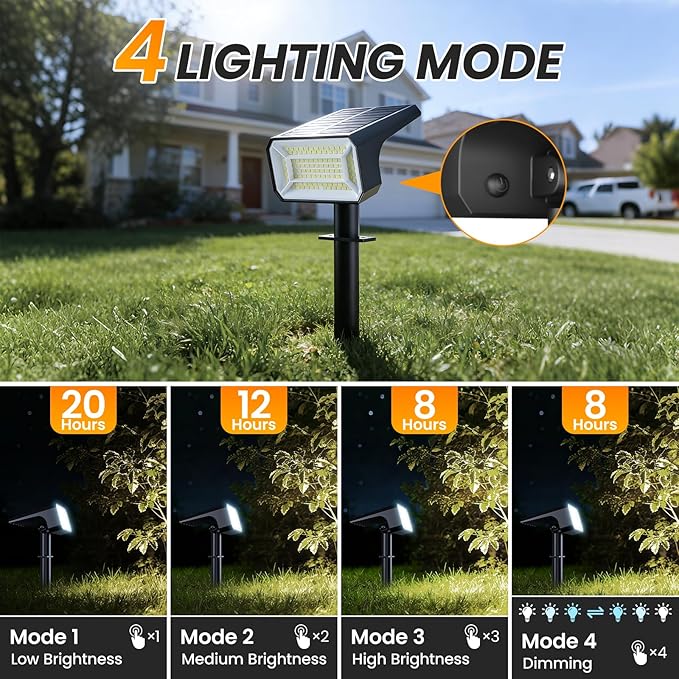 Fabrito Solar Spot Lights Outdoor 4 Pack, Auto On/Off Spotlights, IP67 - Image 3