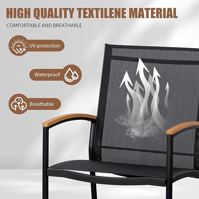 Shintenchi 3 Piece Outdoor Rocking Bistro Set, Textilene Fabric Small Patio - Image 3