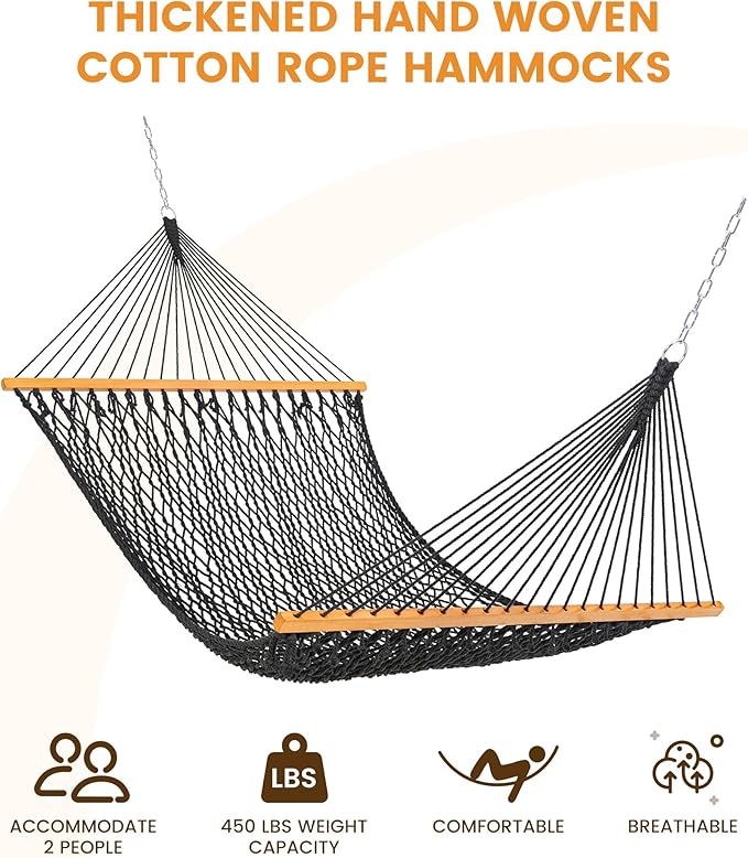 Lazy Daze Hammocks Double Rope Hammock, 2 Person Traditional Outdoor Hand Woven - Image 2