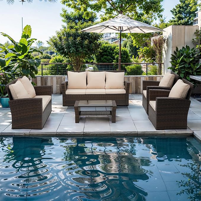 Wisteria Lane 5 Piece Outdoor Patio Furniture Sets, Wicker Conversation Set - Image 8