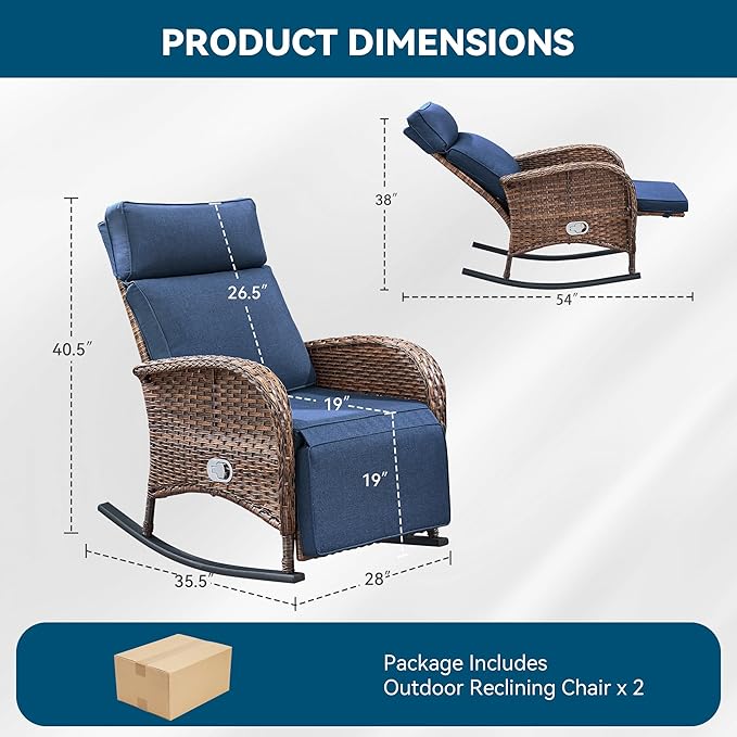 Zero Gravity Patio Rocking Wicker Recliner Chairs Set of 2- Wicker Outdoor - Image 2