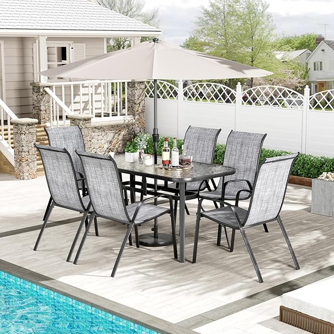 TLSUNNY 7 Pieces Patio Dining Set, Outdoor Table and Chairs W/1.69″ Umbrella by TLSUNNY