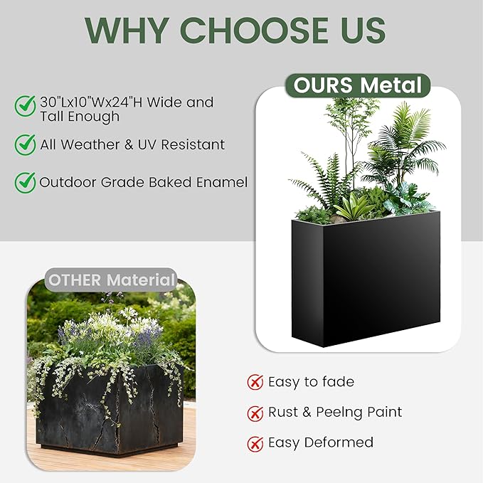 All-Weather Large Metal Planter Box, Modern Tall Outdoor Planters - Image 5