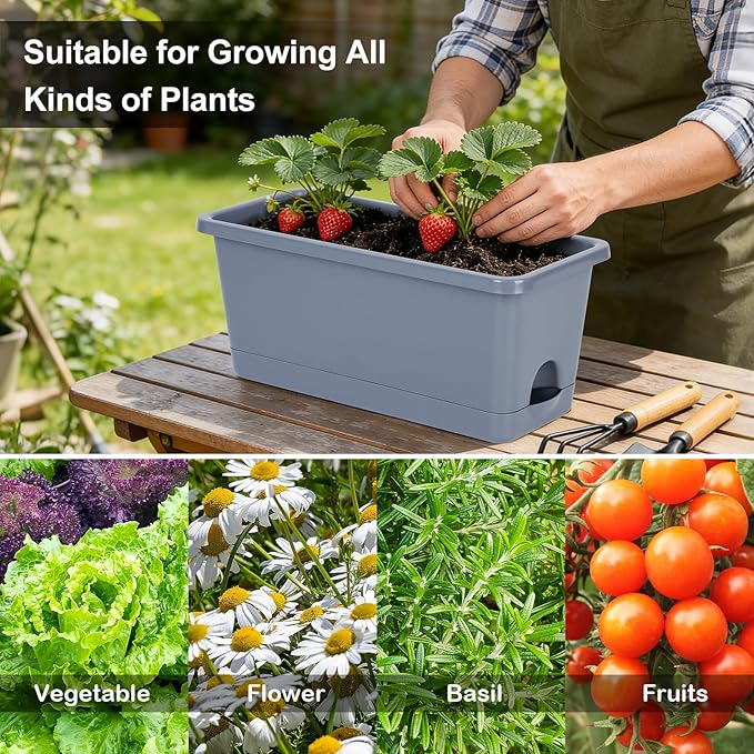 Window Box Planter 6 Packs, 13.8 Inches Rectangle Flower Pots - Image 7