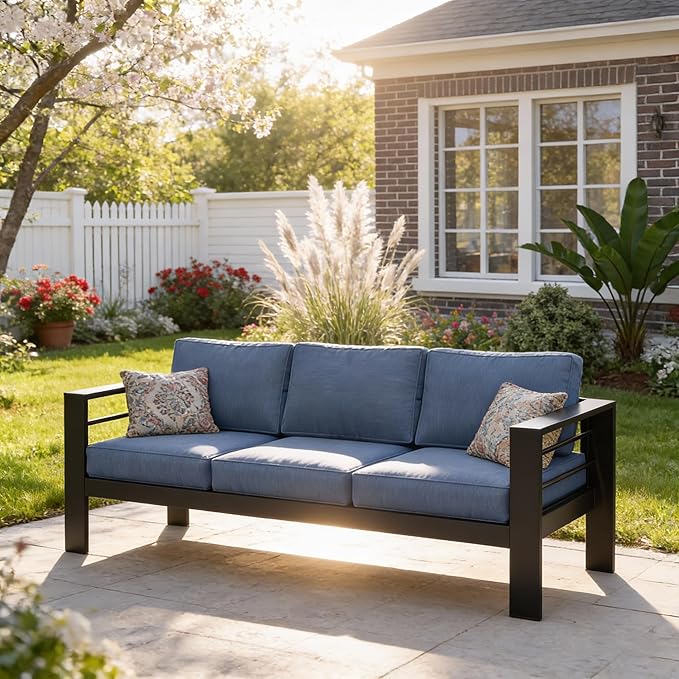 Kiss the Water Outdoor Couch Aluminum Patio Furniture Sofa, 3 Seat All-Weather by KisstheWaterPatioTool