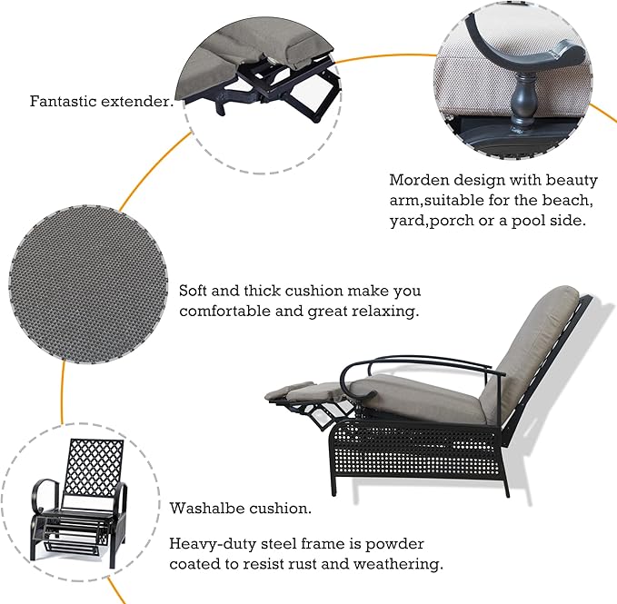 Kozyard Adjustable Outdoor Reclining Lounge Chair, Cushioned Patio Chaise Lounge - Image 5