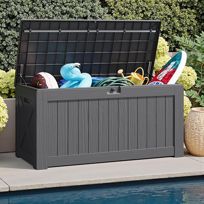 JUMMICO 120 Gallon Resin Deck Box, Large Outdoor Storage Box Waterproof & - Image 4