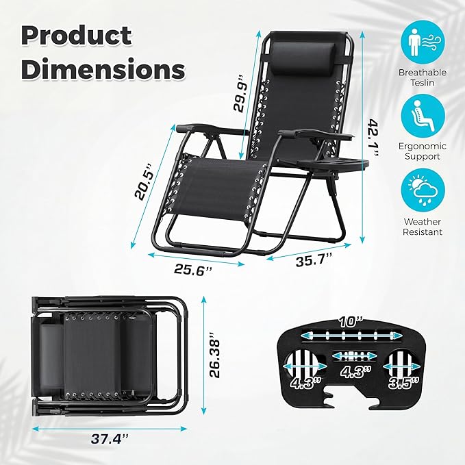 Homall Zero Gravity Chair Patio Folding Lawn Outdoor Lounge Gravity Camp - Image 3