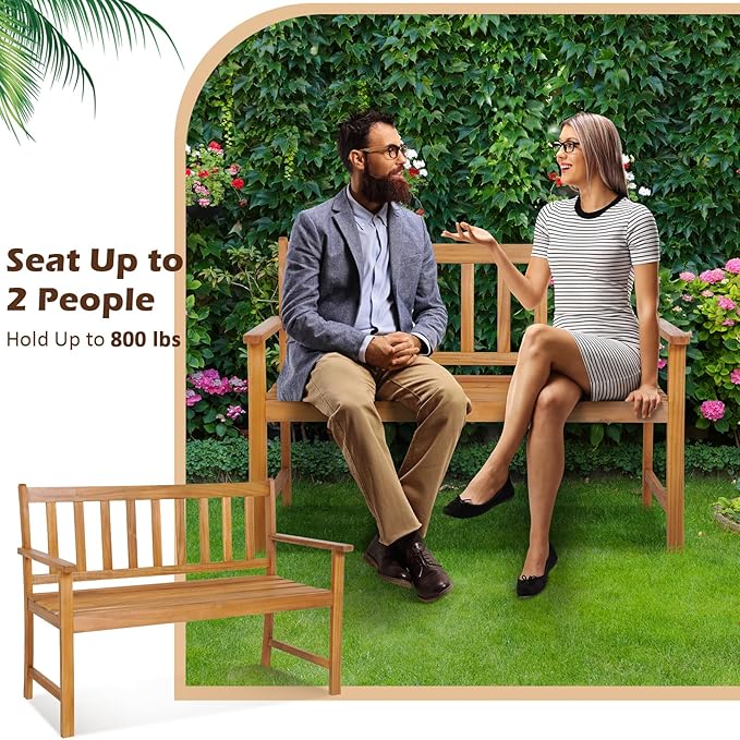 Tangkula Outdoor Acacia Wood Bench, 2-Person Garden Bench - Image 6