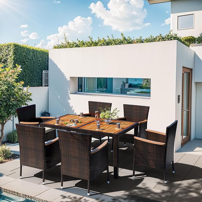 Shintenchi 7 Piece Patio Dining Set, Wicker Patio Conversation Set - Image 2
