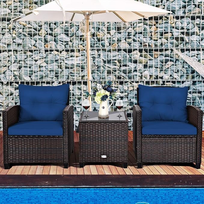 Tangkula 3 Pieces Patio Furniture Set, PE Rattan Wicker 3 Pcs Outdoor Sofa Set - Image 2