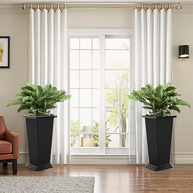 FENCY Set of 2 Tall Planters for Outdoor Plants, 24 Inch Large Tapered Pots - Image 6