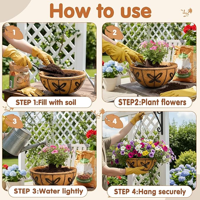 12 inch Metal Hanging Baskets For Plants Outdoor 4 Pack Round Metal Wire - Image 5