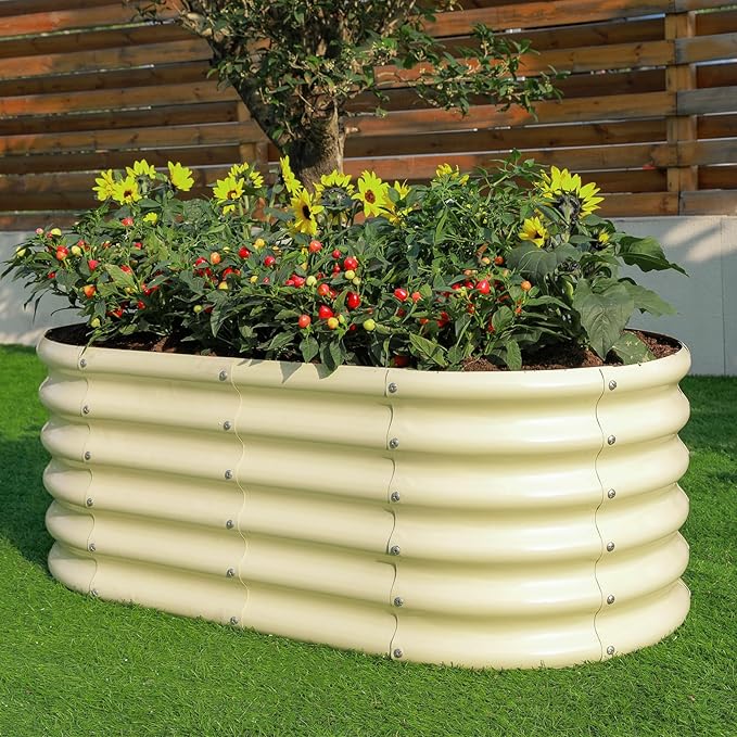 Land Guard 18“ Tall Outdoor Metal Raised Garden Bed, Oval Deep Root Planter Box - Image 4