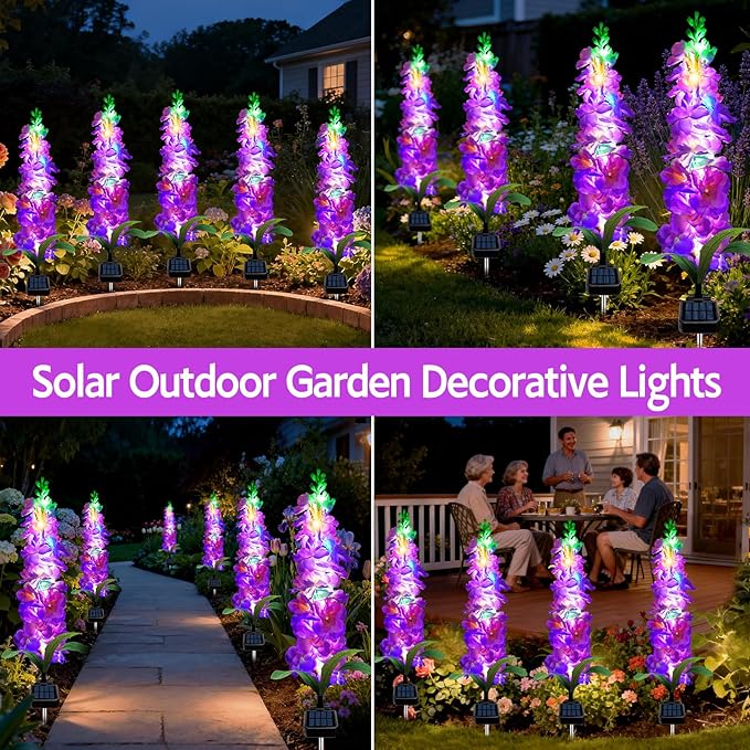 Solar Garden Lights, Solar Purple Delphinium Flowers Lights 8 Pack 160 LEDs - Image 6