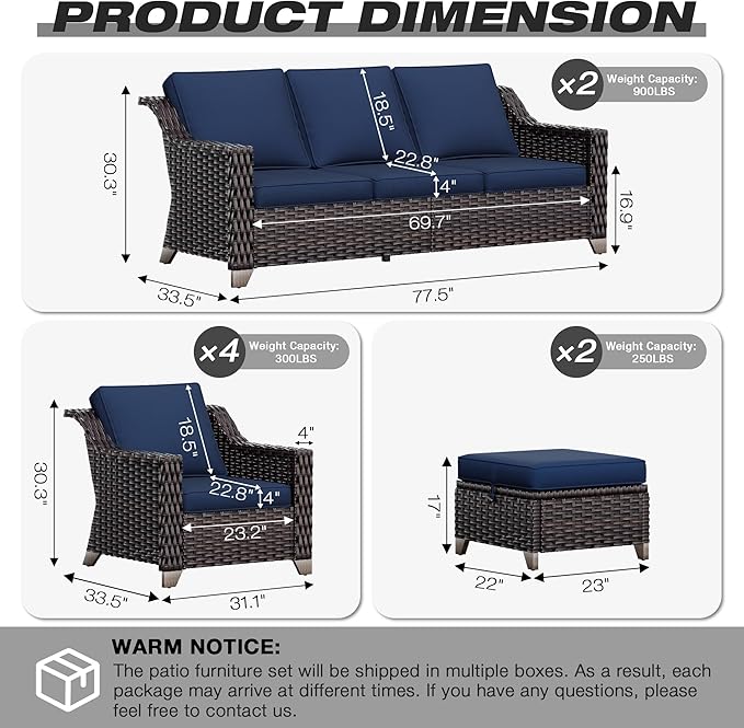 Joyside Wicker Patio Furniture Sets, 7 Pieces Upgraded Large Size Outdoor - Image 2