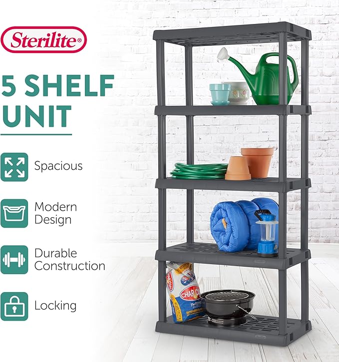 Sterilite 5 Shelf Unit, Heavy-Duty Shelving Storage Rack - Image 4