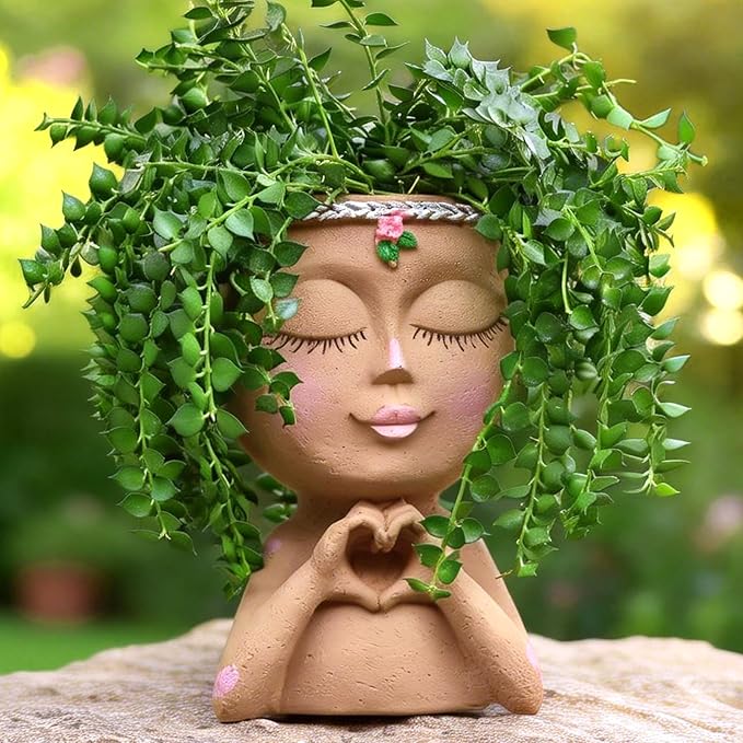 Face Planter Pot with Heart Hands, Resin Head Planter by MeltsetM