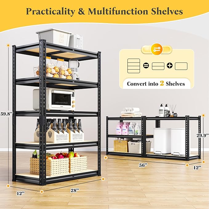 REIBII Storage Shelves 2020LBS Garage Shelving Heavy Duty Metal Shelving 5 Tier - Image 3