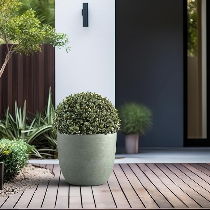 Kante 14 Inch Dia Round Concrete Planter, Indoor Outdoor Large Plant Pot - Image 3
