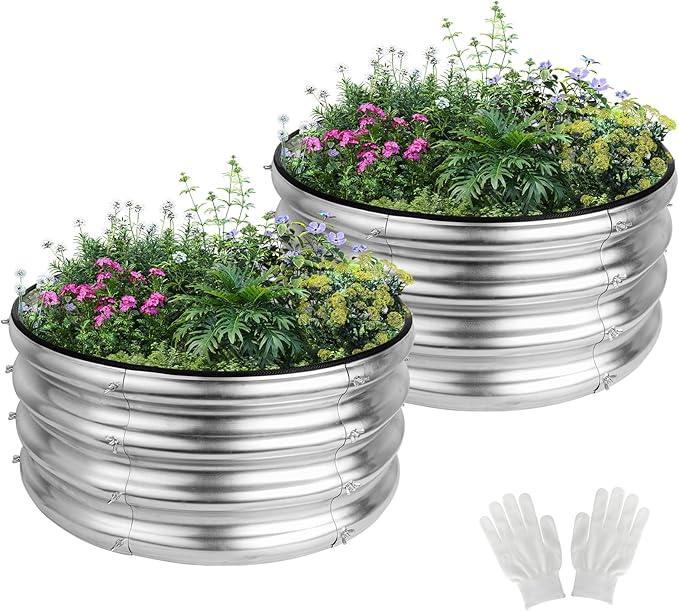 2 Pack 2x2x1ft Round Galvanized Raised Garden Bed Kits, Raised Garden Beds by Liyarya