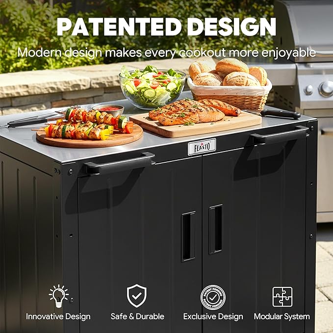 Outdoor Grill Cart with Storage Cabinet and Stainless Steel Top, 35-Inch - Image 4