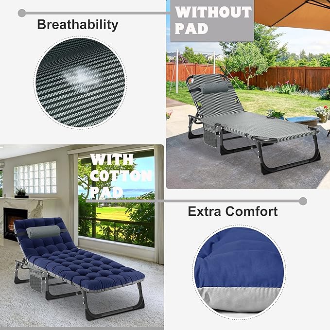 ABORON 2PK Heavy Duty Tanning Chair, 5-Gear Outdoor Folding Chaise Lounge Chair - Image 3