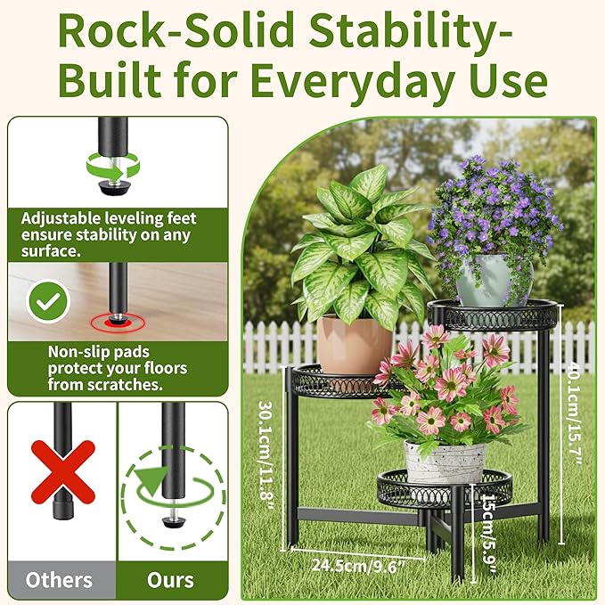 3 Tier Metal Plant Stand Indoor Outdoor, Corner Tall Plant Shelf - Image 3