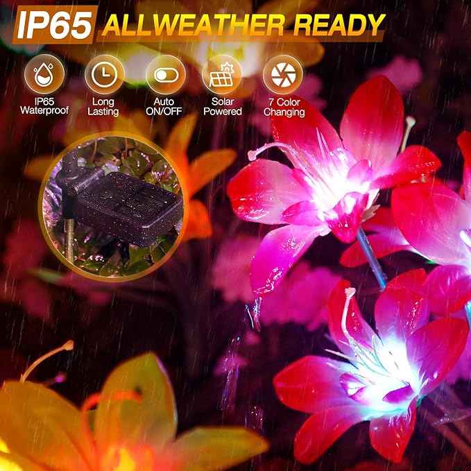 Aukora Solar Garden Lights Outdoor 10 Pack, 5 Colors Lily Flowers & 7-Color - Image 5