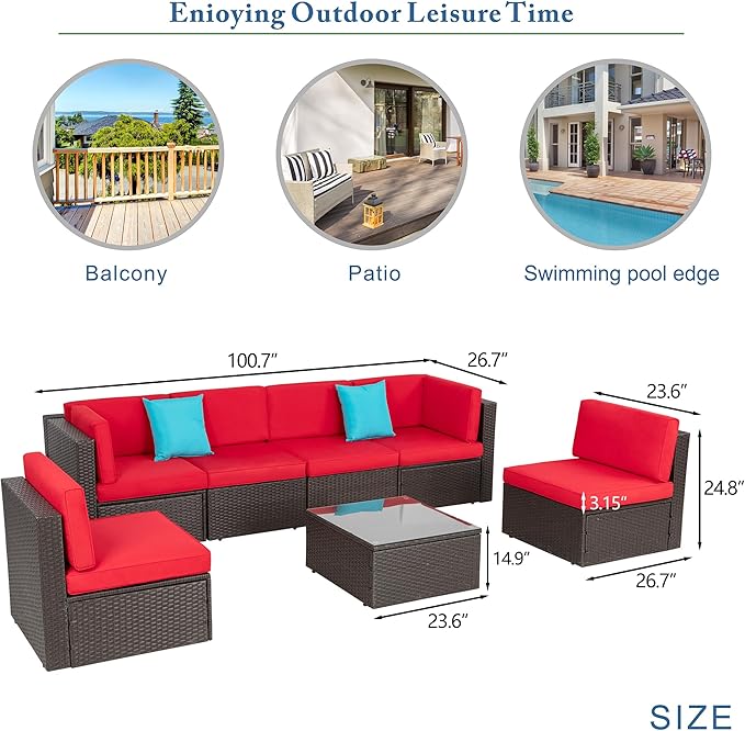 Vongrasig 7 Pieces Patio Furniture Sets, Outdoor All-Weather Wicker Patio - Image 3