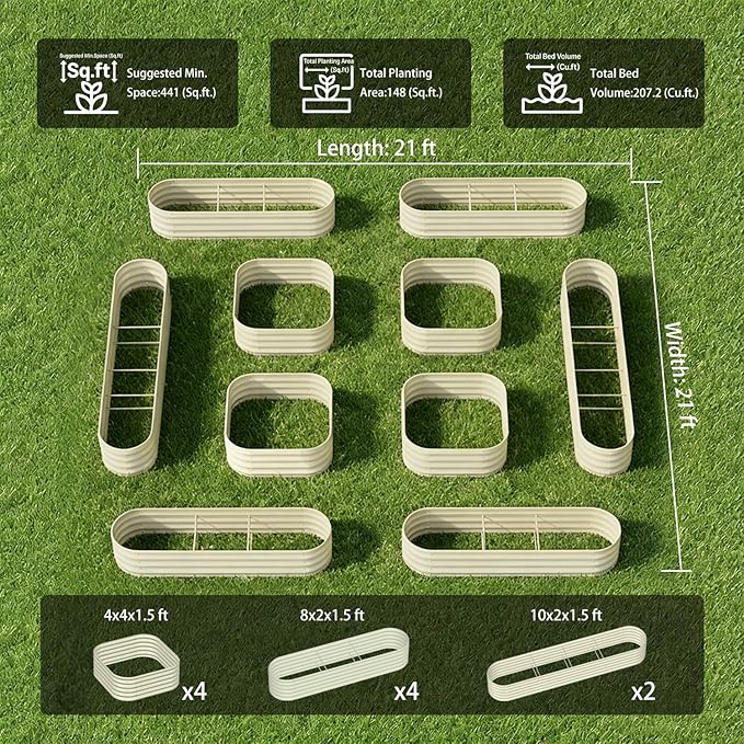 10-Pack 18” Tall Galvanized Raised Garden Beds – Compact Backyard Garden Layout - Image 2