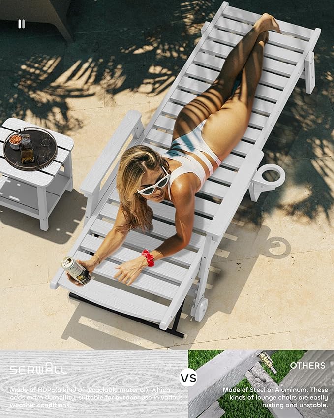 SERWALL Patio Chaise Lounge Chair Set of 2, Poly Lounge Chair - Image 7