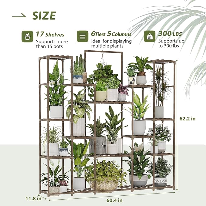 Bamworld Plant Stand with Grow Lights Large Plant Shelf Indoor Hanging Plants - Image 5